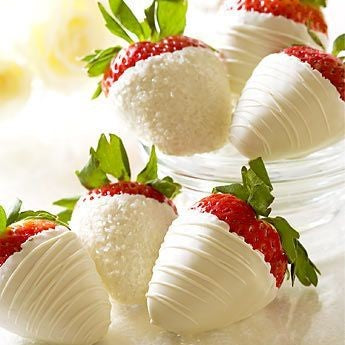 Aardbeien in witte chocolade